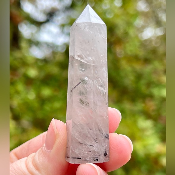 Black Tourmaline in Quartz Crystal Tower - Picture 2 of 2